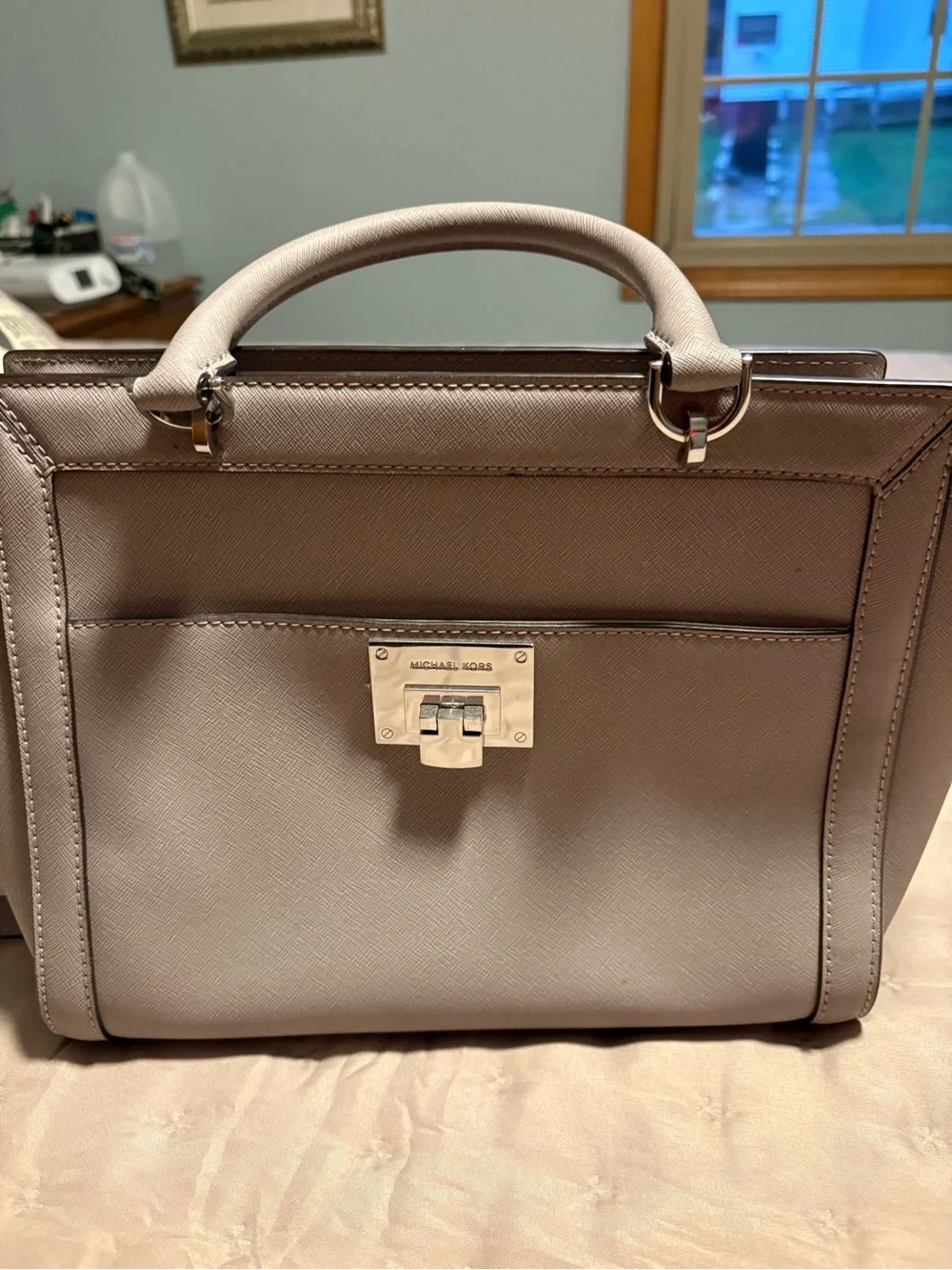 Michael Kors Grey Saffiano Top-Handle Satchel with Silver Hardware